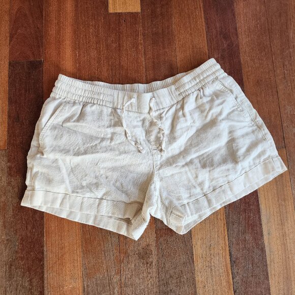 Old Navy Cream Linen Blend Elastic Waist Shorts Size Medium - Picture 1 of 9